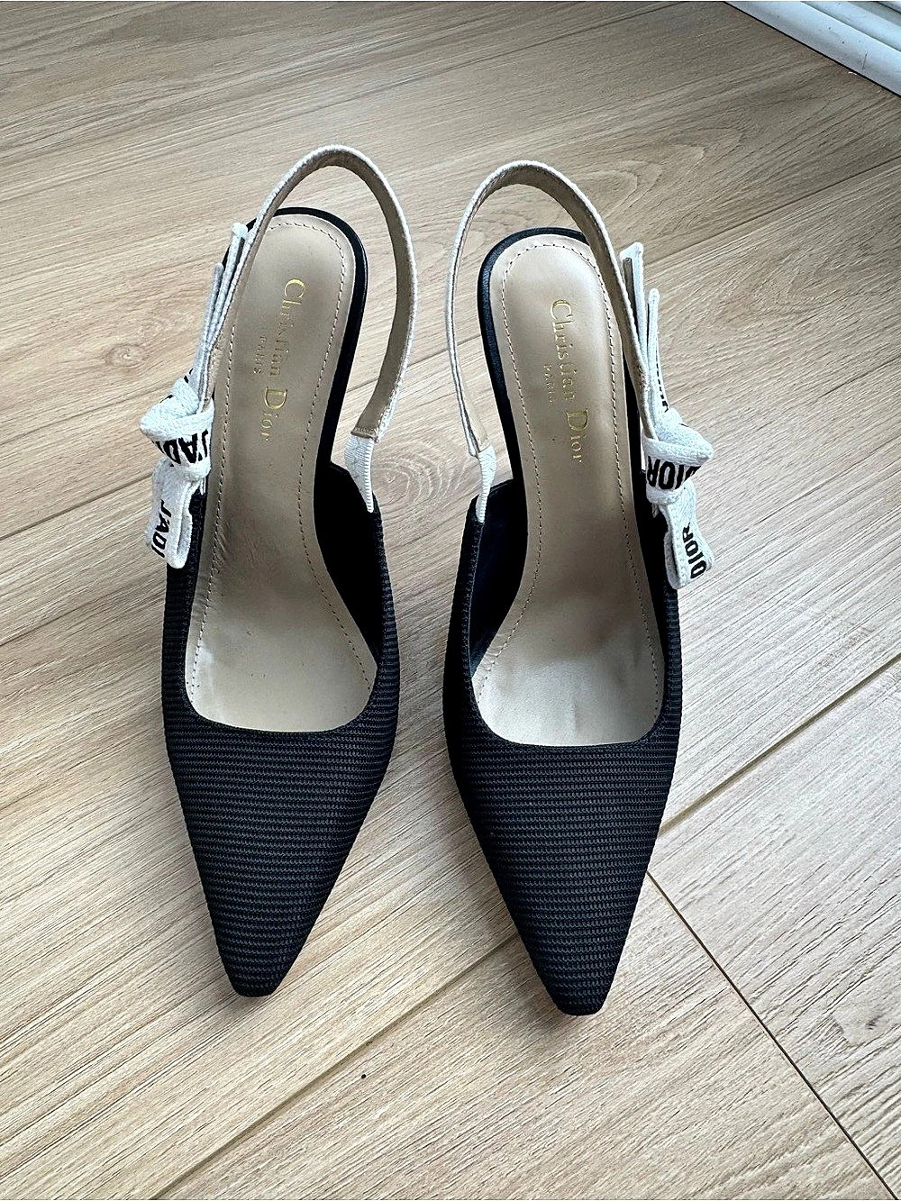Dior J'Adior Slingback Pump Pointed-Toe Slingback Heels Black & White EU 37 D